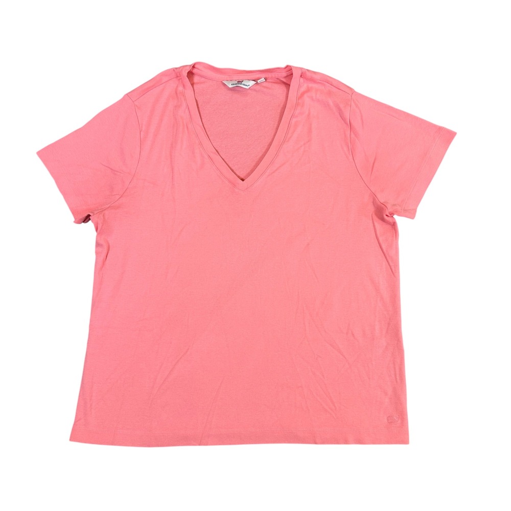 Vineyard Vines Womens XXL Coral Pink V-Neck Short Sleeve Whale Logo T-Shirt